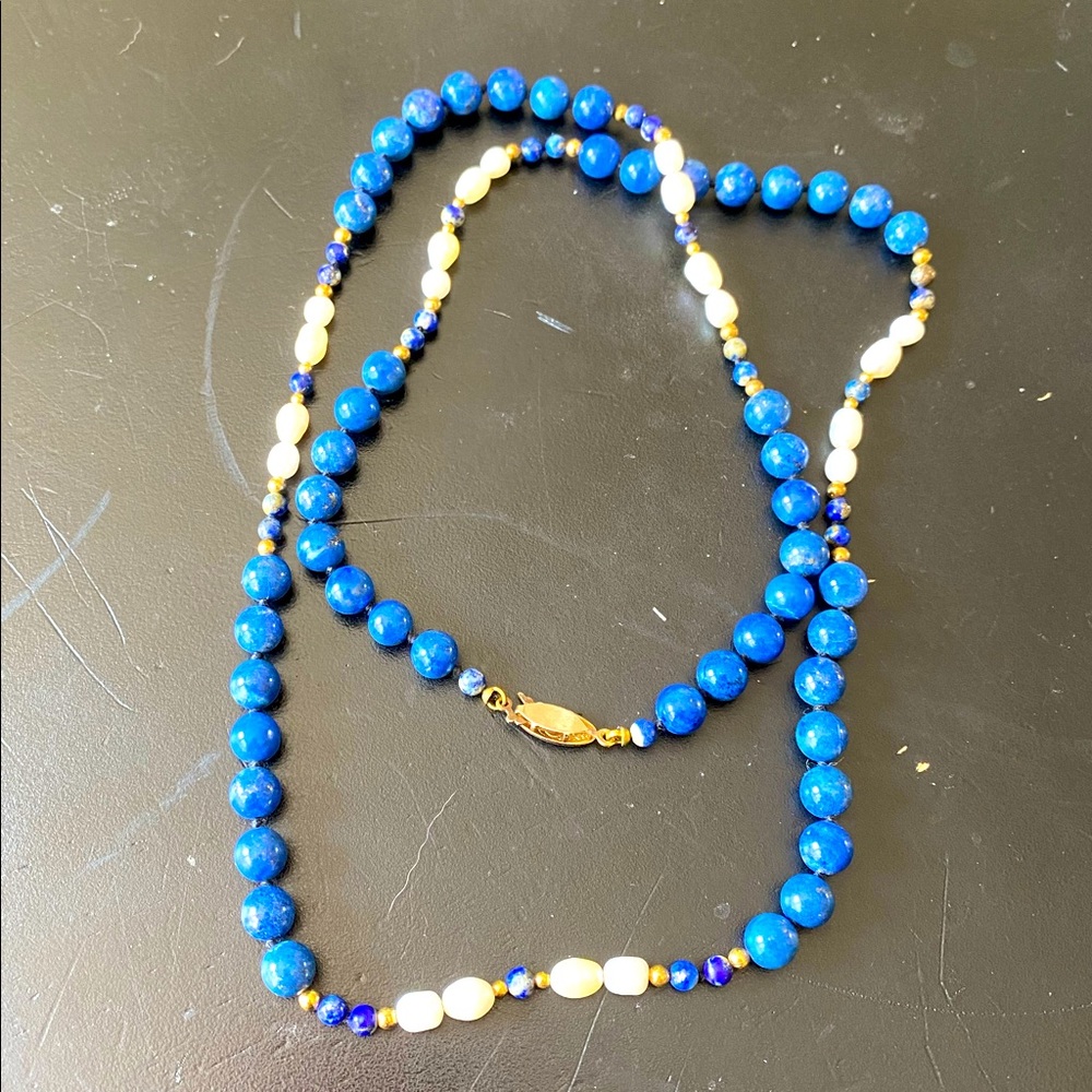 Gorgeous lapis lazuli and pearl necklace